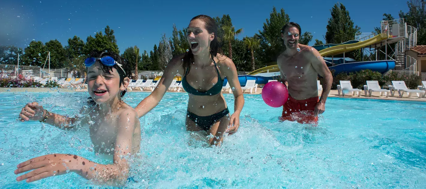 Family in Siblu swimming pool in South of France
